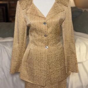 RARE VINTAGE HEXAGONE PARIS Gold Two Piece Blazer and Pant Suit Set